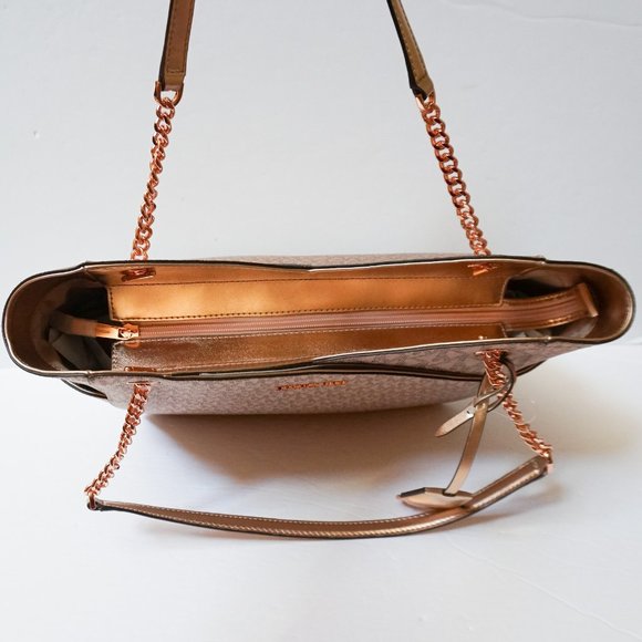 Michael Kors Jet Set Travel Large Chain Shoulder Tote Bag MK Rose Gold - Picture 6 of 13